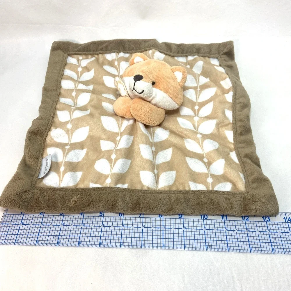 Carters Fox Lovey‎ Security Blanket Baby Plush Stuffed Animal Leaf Print Brown